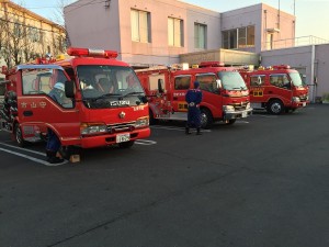 速野・小津・玉津分団の消防車です。 文化財の消防訓練